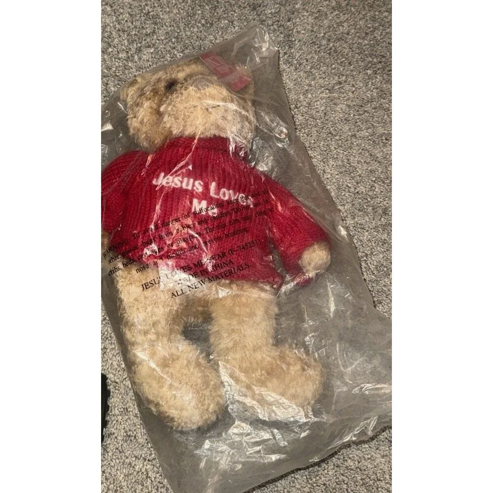 Gund Brown Teddy Bear Plush Red Sweater “Jesus love Me” NIP 12-14”